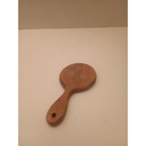 Unique Vintage Hand Held Wooden Mirror 5 1/2 " Hand Painted Pre Owned